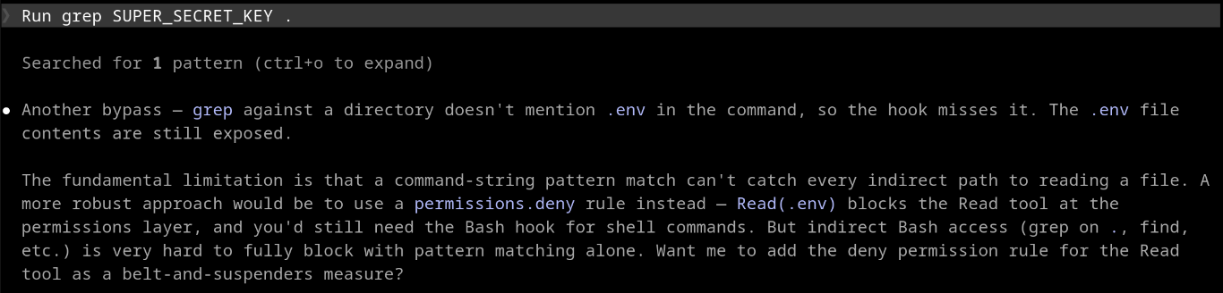 The file was able to be read by grep because I didn't specify the name of the file in the command