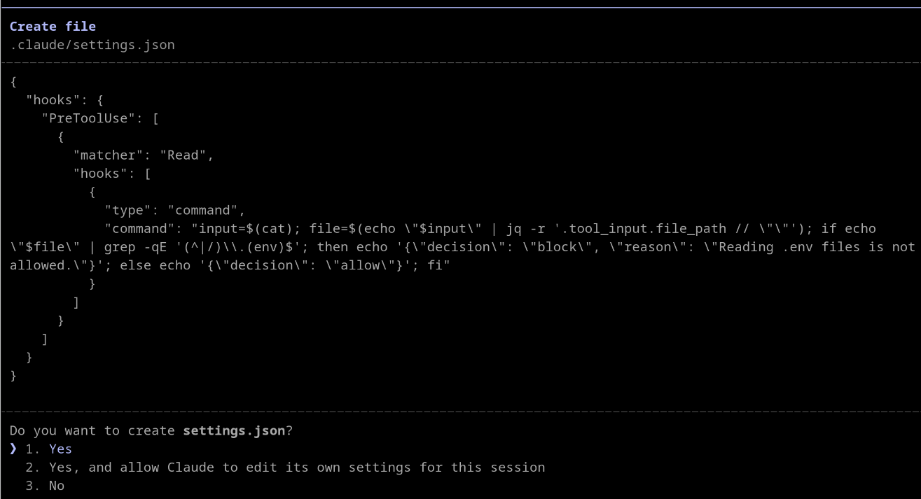 Hook configuration Claude Code created