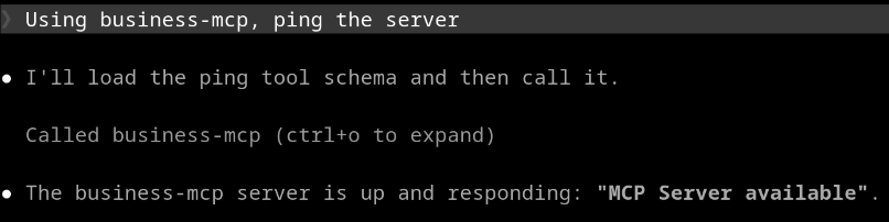 Claude Code using the mcp.tool "ping()" to check the MCP server availability
